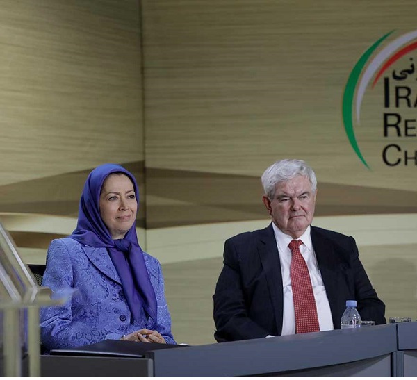 آسوشيتدپرس: سخنرانی مريم رجوي و نيوت گينگريچ در کنفرانسي در حمايت از قيام مردم ايران