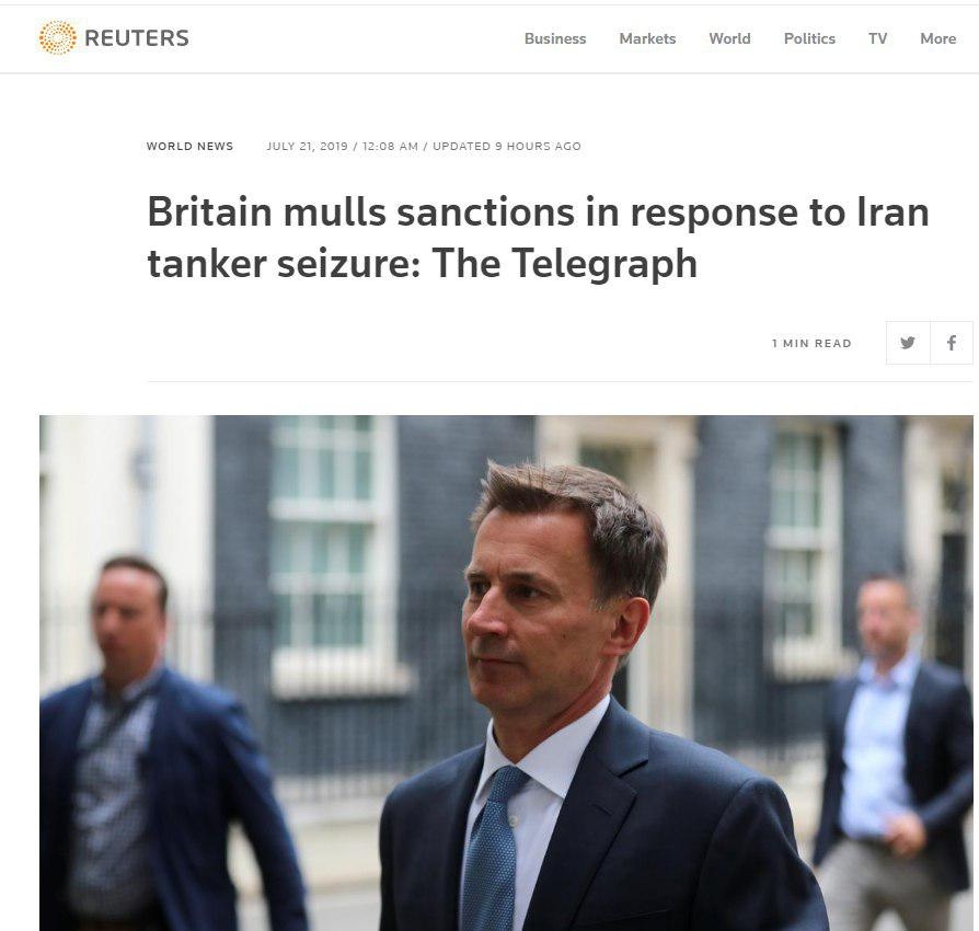 انگلستان در پاسخ به توقیف نفتکش توسط ایران به تحریم ها فکر می کند