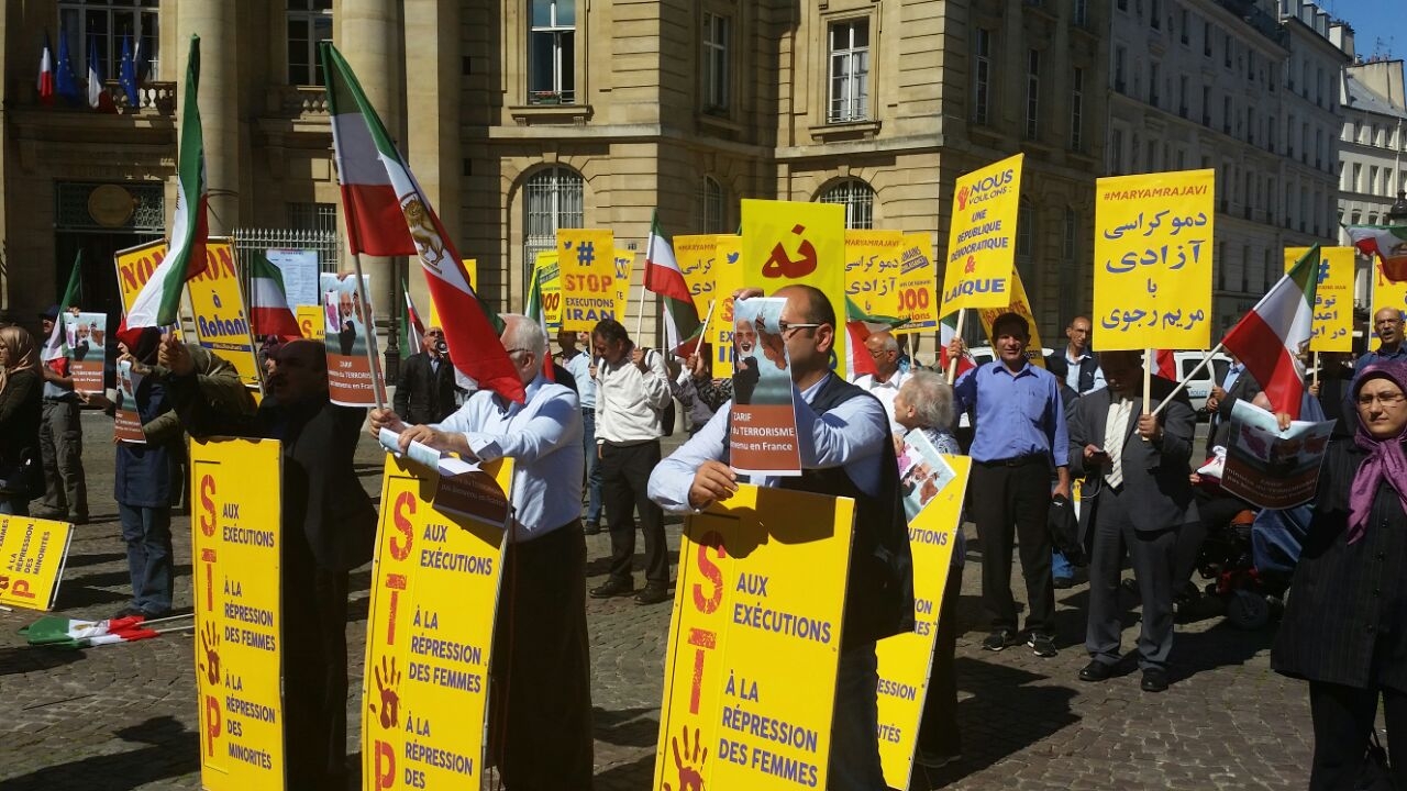 تظاهرات ایرانیان میهن‌پرست در پاریس علیه حضور #ماله_کش_اعظم خامنه‌ای