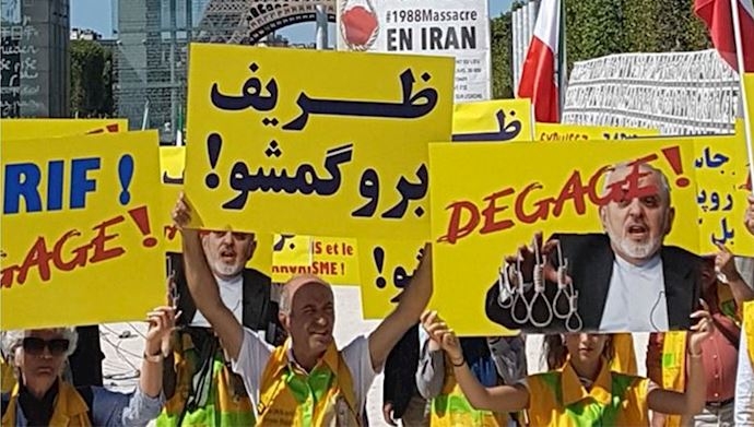 تظاهرات هموطنان در پاریس علیه حضور ظریف وزیر خارجه رژیم ایران