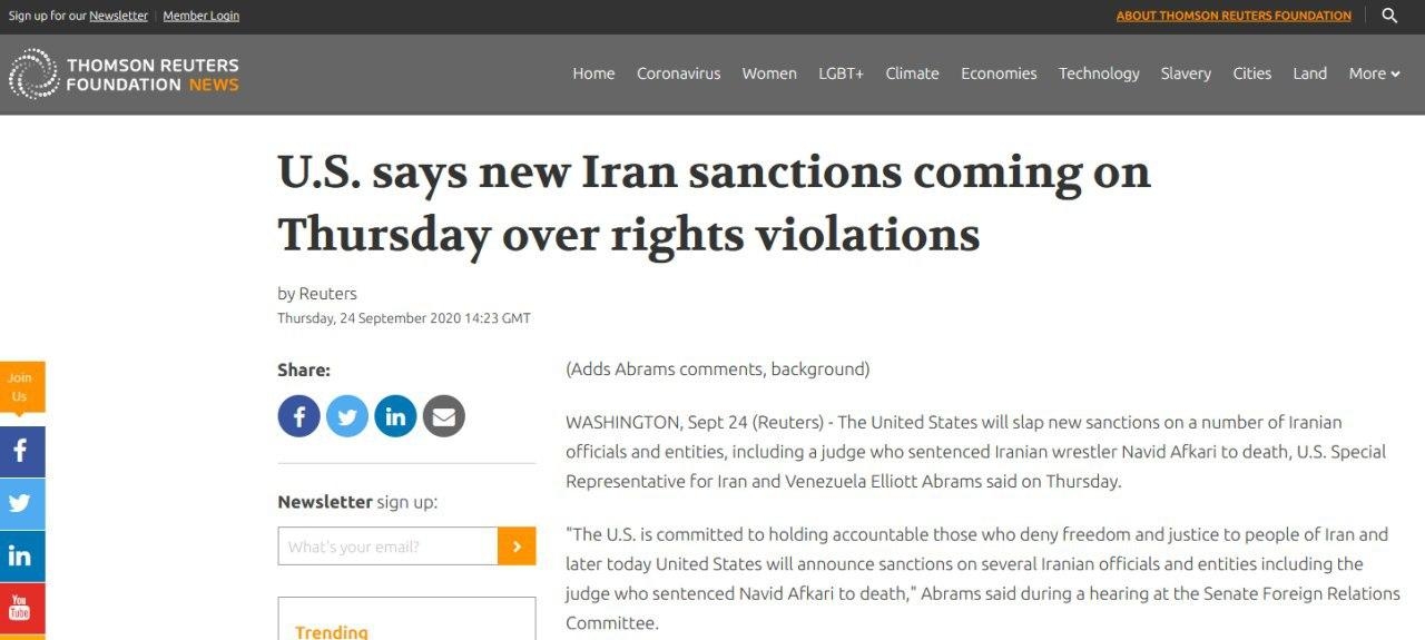 آمریکا : روز پنجشنبه تحریمهای جدیدی روی ایران بخاطر نقض حقوق بشر در راه هستند