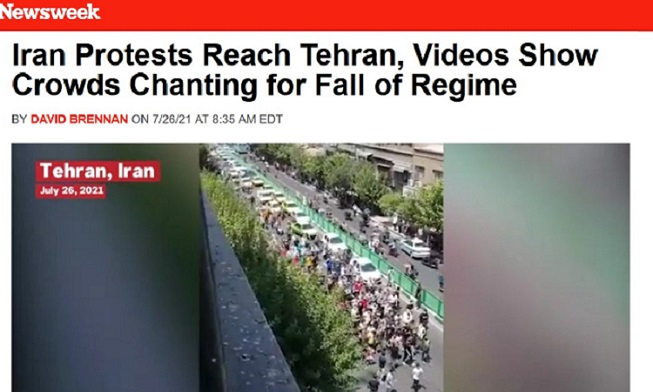 نیوزویک: تظاهرات ایران به تهران می‌رسد و فیلمها جمیعتی را نشان می‌دهد که شعار سرنگونی رژیم می‌دهند