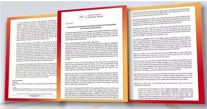 ايران - بیانیهٔ کمیتهٴ بین‌المللی در جستجوی عدالت: پارلمانترها با بایکوت پسر دیکتاتور سابق ایران بر تعهد خود به دموکراسی تأکید کردند